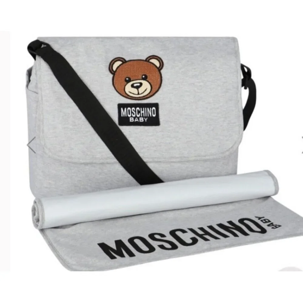 Moschino Baby Teddy Bear Motif Diaper Bag Front Flat Cotton Blend O/S